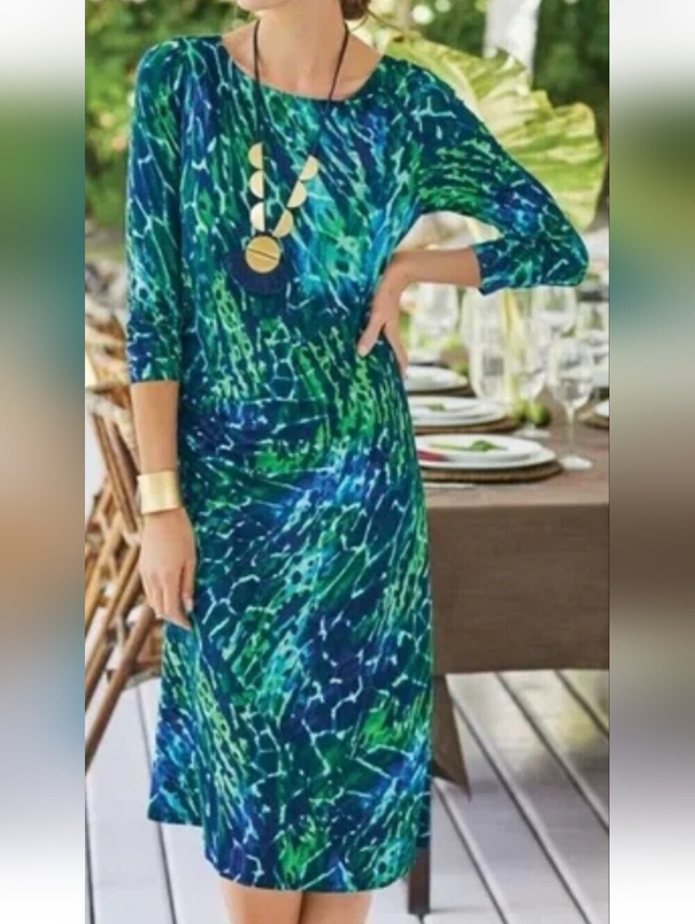 Soft Surroundings Darcey Blue Green Seascape Ruche Sheath Dress XS